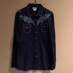 Navy Blue Ariat Snap Shirt Light Blue Accents